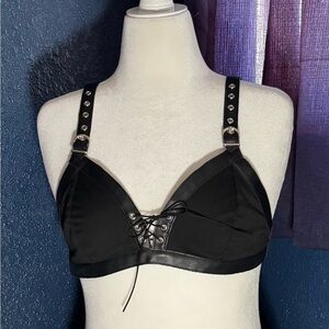 Black Lace-Up Bra with Studded Straps